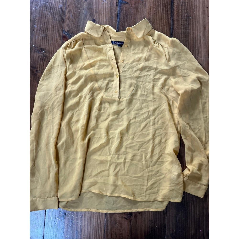 Asobio Hip Yellow Long Sleeve Button Down Blouse Size M Pleated Back Semi Sheer